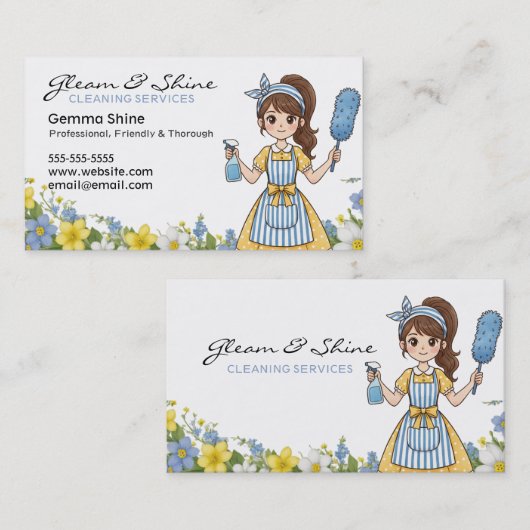 名刺をクリーニングする花と漫画クリーナー 名刺 (正面/裏面)