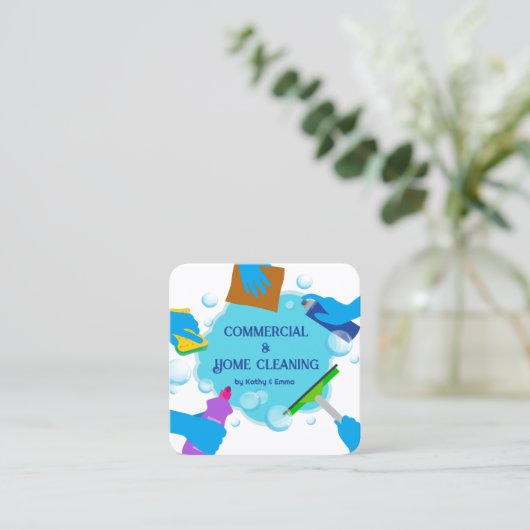 名刺をクリーニングする2名様 スクエア名刺 (スタンド正面)