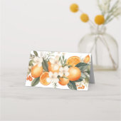 名刺を折り畳結婚んだオレンジ花模様 プレイスカード (裏面)