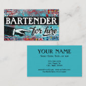 名刺を雇うためのバーテンダー – 青い赤 名刺 (正面/裏面)