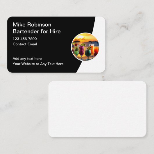 名刺を雇うための上品なバーテンダー 名刺 (正面/裏面)