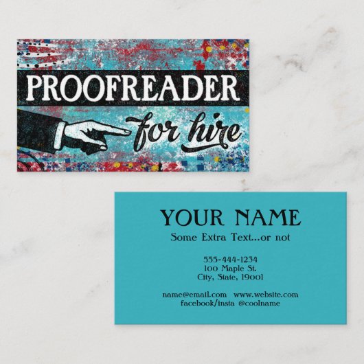 名刺を雇うための校正者 – 青い赤 名刺 (正面/裏面)