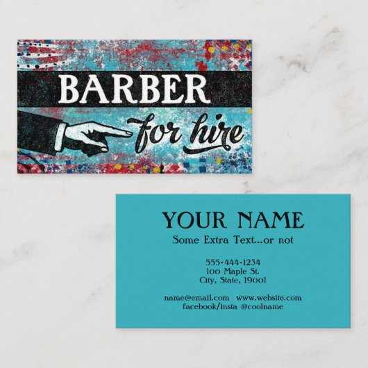 名刺を雇う理容師 – 青い赤 名刺 (正面/裏面)