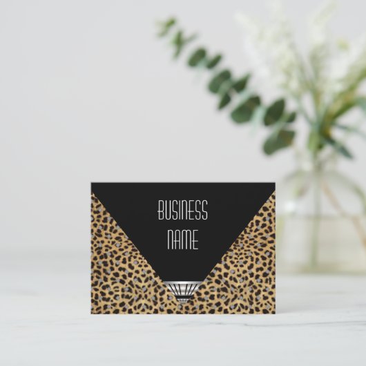 名刺アールデコ白黒ヒョウ皮 名刺 (スタンド正面)