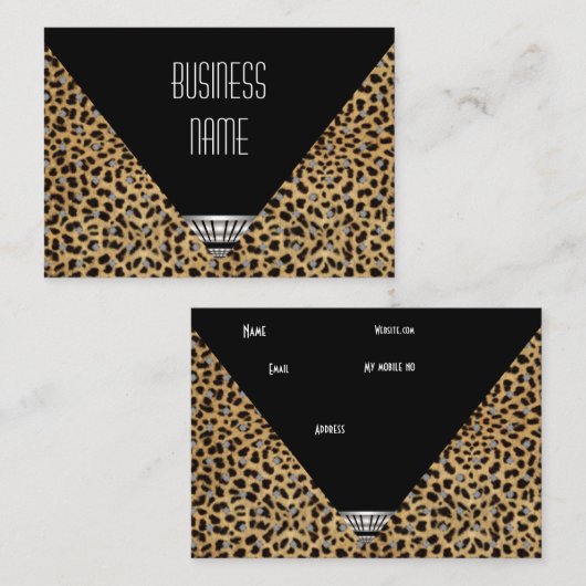 名刺アールデコ白黒ヒョウ皮 名刺 (正面/裏面)