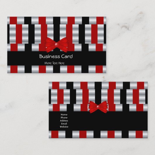 名刺エレガントアールデコレッドシルバーブラインド 名刺 (正面/裏面)