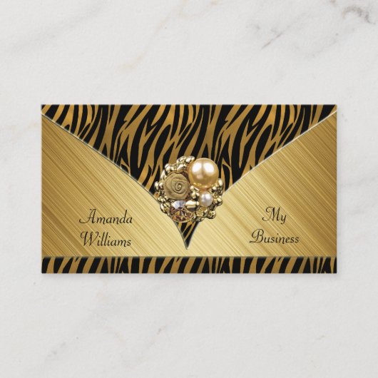 名刺エレガント金ゴールド宝石黒動物 名刺 (正面)