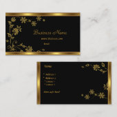 名刺エレガント黒フローラ金ゴールド 名刺 (正面/裏面)