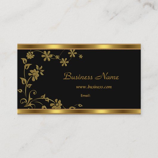 名刺エレガント黒フローラ金ゴールド 名刺 (正面)