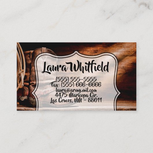名刺カウボーイブーツバーンウッドカウン素朴ター 名刺 (正面)
