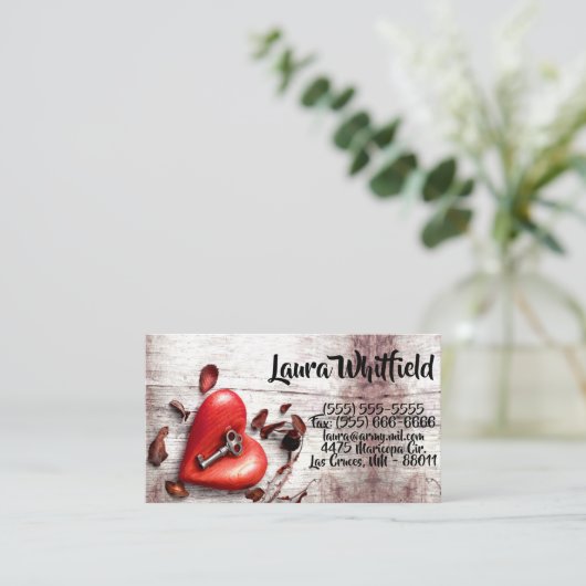 名刺カントリーウッド鍵のハートへ素朴 名刺 (スタンド正面)