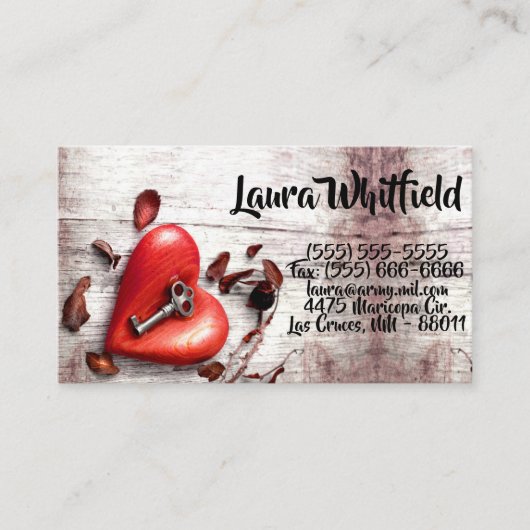 名刺カントリーウッド鍵のハートへ素朴 名刺 (正面)