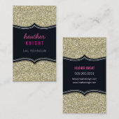 名刺グリジーグリッターブラック淡い色の金ゴールドピンク 名刺 (正面/裏面)