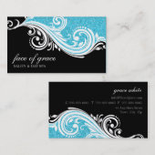 名刺スワールエレガントアクアグリッターブラック 名刺 (正面/裏面)