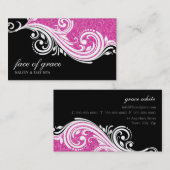 名刺スワールエレガントホットピンクグリッターブラック 名刺 (正面/裏面)