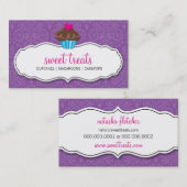 名刺ダマスクかわいらしカップケーキパープルピンク 名刺 (正面/裏面)