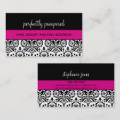 名刺ダマスクはっきりしたブラック暗い赤紫色ピンク 名刺 (正面/裏面)