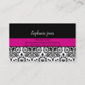 名刺ダマスクはっきりしたブラック暗い赤紫色ピンク 名刺 (裏面)