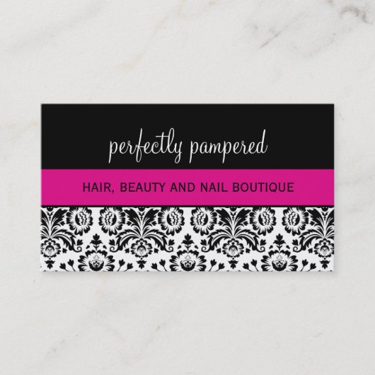 名刺ダマスクはっきりしたブラック暗い赤紫色ピンク 名刺 (正面)