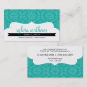 名刺ダマスクスタイリッシュパターンジェードグリーン 名刺 (正面/裏面)