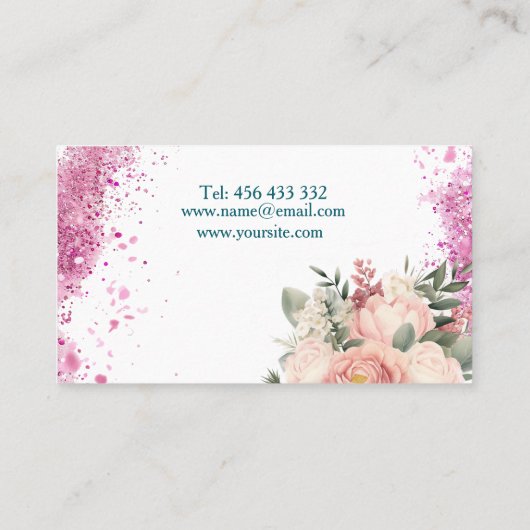 名刺デザインのピンクグリッターと 名刺 (裏面)