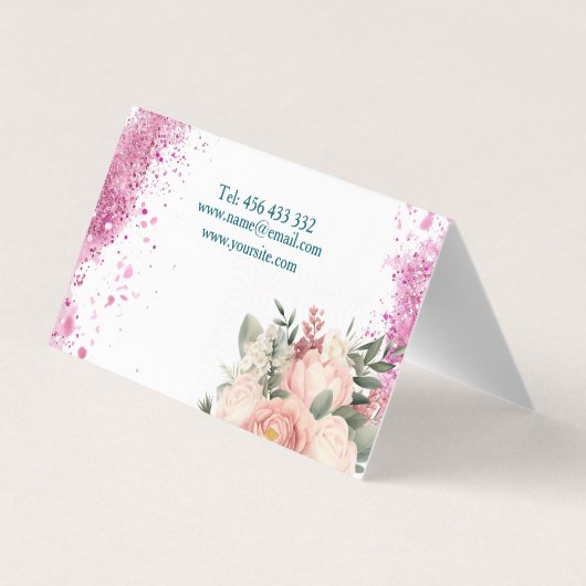 名刺デザインのピンクグリッターと 名刺 (裏面)