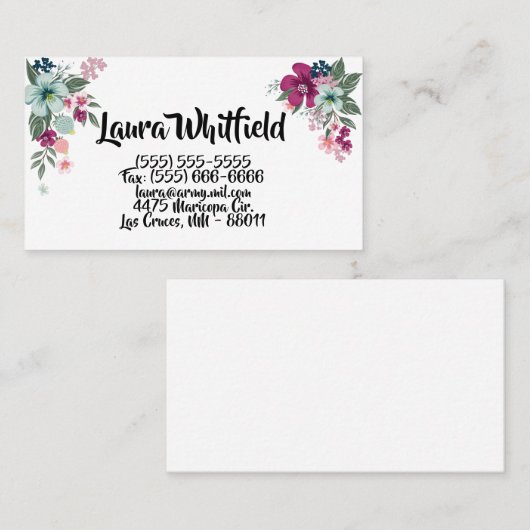 名刺トロピカルフラワーオンホワイト 名刺 (正面/裏面)