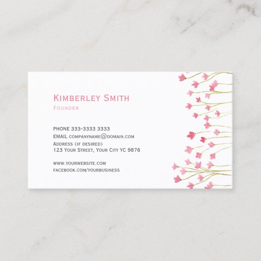 名刺ピンクかわいらしの花茎 名刺 (正面)