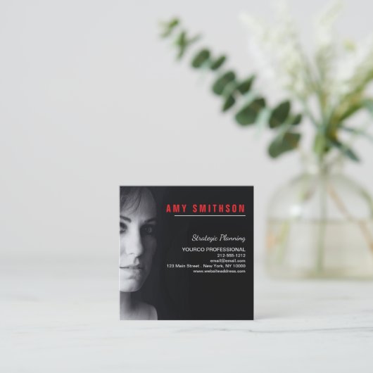 名刺ミニマルカスタムリストYour Photo Black スクエア名刺 (スタンド正面)