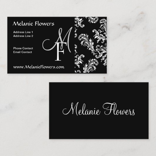 名刺モノグラムイニシャルヴィンテージダマスク 名刺 (正面/裏面)