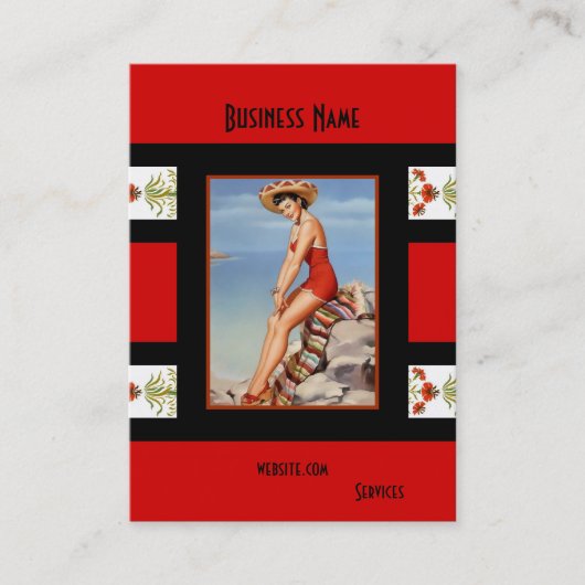 名刺レッドブラックピンアップガールヴィンテージレトロ 名刺 (正面)