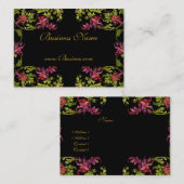 名刺ヴィンテージフローラフレームブラック金ゴールドピンク 名刺 (正面/裏面)