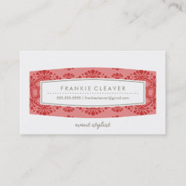 名刺ヴィンテージ花柄コーラルレッド 名刺