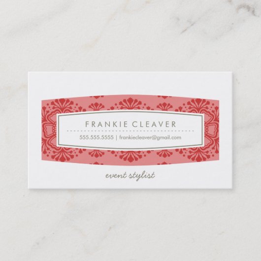 名刺ヴィンテージ花柄コーラルレッド 名刺 (正面)