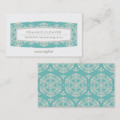 名刺ヴィンテージ花柄ターコイズ 名刺 (正面/裏面)