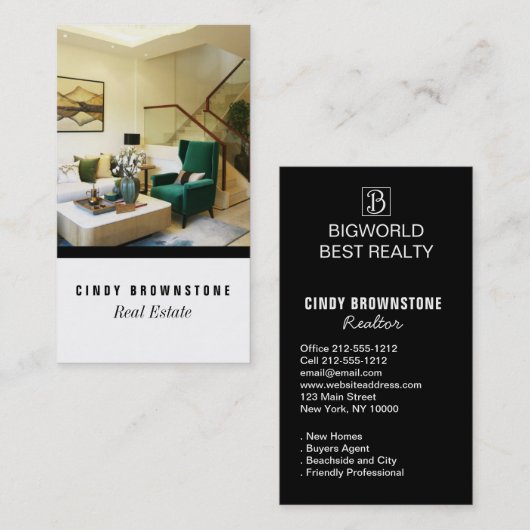 名刺不動産仲介業者写真カスタムテンプレートプレーン 名刺 (正面/裏面)