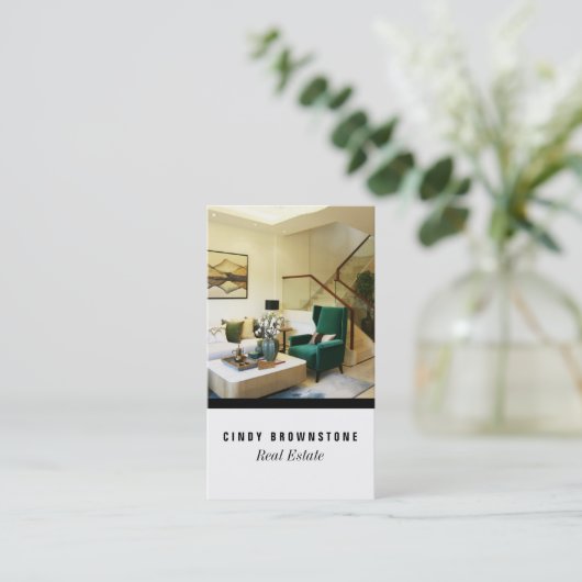 名刺不動産仲介業者写真カスタムテンプレートプレーン 名刺 (スタンド正面)