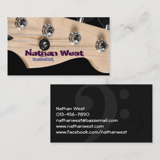 名刺付きベース・ギターのヘッドストック 名刺 (正面/裏面)