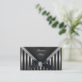 名刺白黒ストライプ銀財布 名刺 (スタンド正面)