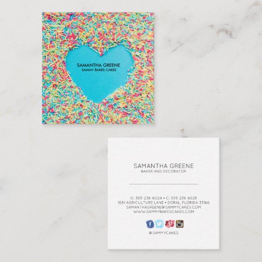 名刺|のカラフルを振りかけますハートを振りかけます スクエア名刺 (正面/裏面)