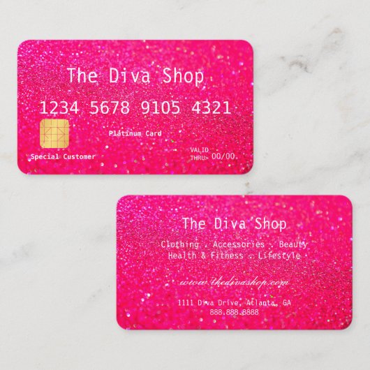 名刺|のグリッターのクレジットカードのピンク 名刺 (正面/裏面)