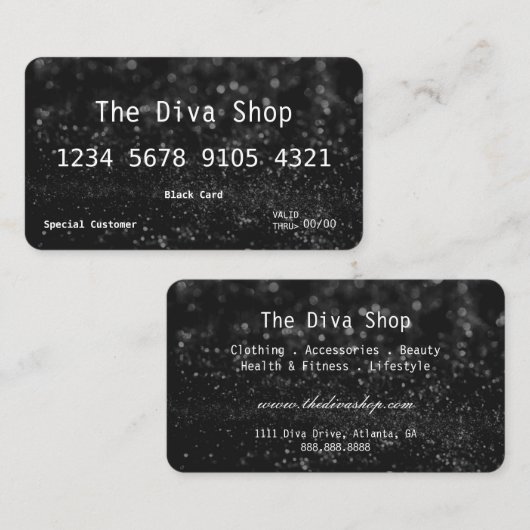 名刺|のグリッターのクレジットカードの黒 名刺 (正面/裏面)