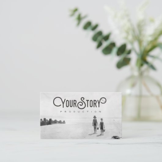 名刺|のビーチの写真の古いヴィンテージの子供 名刺 (スタンド正面)