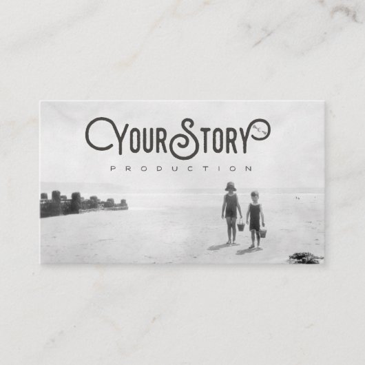 名刺|のビーチの写真の古いヴィンテージの子供 名刺 (正面)