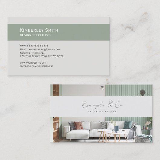 名刺、インテリアデザインパステルグリーン 名刺 (正面/裏面)