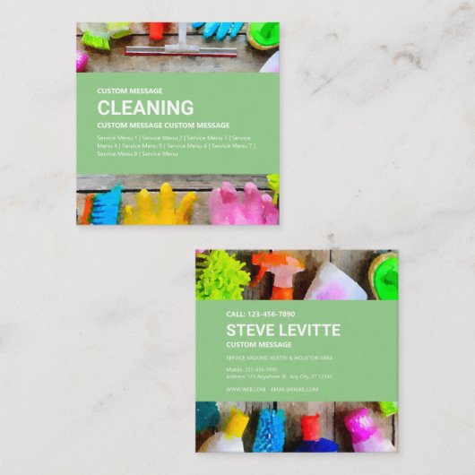 名刺:クリーニングサービス スクエア名刺 (正面/裏面)