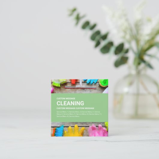 名刺:クリーニングサービス スクエア名刺 (スタンド正面)