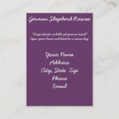 名刺、ジャーマン・シェパードの救助 名刺 (裏面)