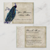 名刺-ティール（緑がかった色）のヴィンテージの孔雀8及びエッチング 名刺 (正面/裏面)
