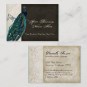 名刺-ティール（緑がかった色）のヴィンテージの孔雀8及びエッチング 名刺 (正面/裏面)